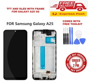 SAMSUNG GALAXY A25 5G OLED LCD DISPLAY+TOUCH SCREEN DIGITIZER FRAME ASSEMBLY - Picture 1 of 7