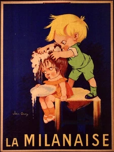 c1920s LA MILANAISE SHAMPOO Cardstock Poster John Onwy Mischievous Children - Bild 1 von 2