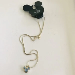 Disney Mickey Mouse Ears Blue Birthstone Pendant W/Snake Chain Necklace J0682 - Picture 1 of 7