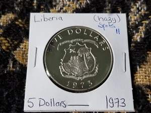 Liberia 5 Dollars 1973 Silver Proof (Hazy/Spots) - Elephant - ii - Picture 1 of 7