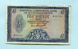NATIONAL COMMERCIAL BANK OF SCOTLAND £5 Banknote 2nd JANUARY 1963 - Picture 1 of 2