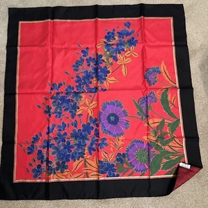 VTG Silk Specialty House Black/ Red Floral Hand Rolled Scarf 100% Thai - Picture 1 of 5