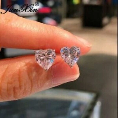 2.50Ct Heart Cut Morganite Push Back Solitaire Stud Earrings 14K White Gold Over - Image 1 of 4