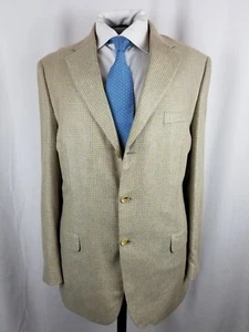 Ibiza Sport Coat Jacket Pure Silk Bold sky blue tan Brown Italy Windowpane 42L  - Picture 1 of 7