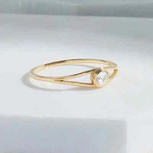 Split Shank 0.25CT Round Cut Lab-Grown Diamond Solid 10K Yellow Gold Women Ring - Picture 1 of 8