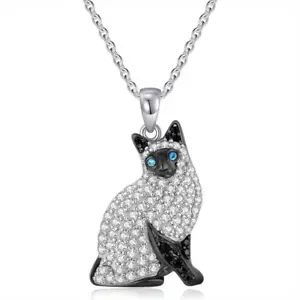 Exquisite glänzende Strasssteine niedlich blauäugig siamesische Katze Anhänger Halskette Kätzchen - Bild 1 von 4