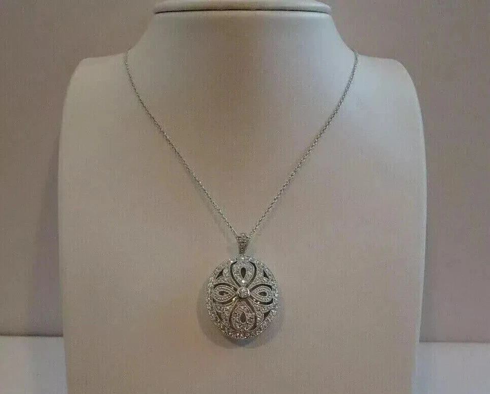 Women Locket Pendant 14K White Gold Plated 18" 2Ct Round Cut Lab-Created Diamond - Image 1 of 4