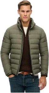 Superdry Mens Fuji Embroidery Padded Jacket Dusty Olive Green Quilted Smart Coat - Picture 1 of 3