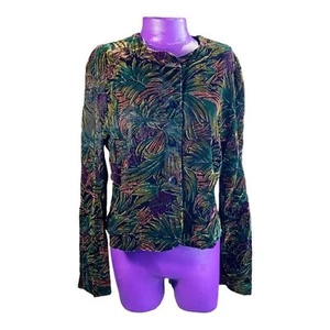 Norton McNaughton tropical leaves vintage button up velvet blazer - Picture 1 of 9