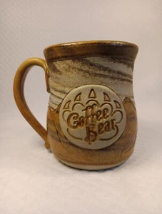 Coffee Bear Hand Thrown Pottery Mug Tan Gray Cream 4.5" Tall - Picture 1 of 8
