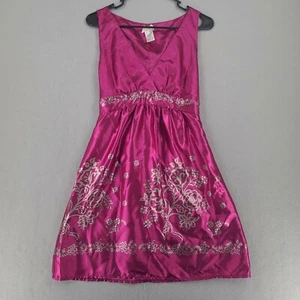 Forever 21 Womes Juniors Sleeveless V-Neck Floral Dress Bow Belt Pink Size Med - Picture 1 of 8