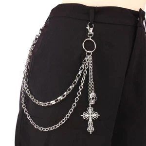 Skull Cross Metal Wallet Chain Men's and Women's Jeans Chain Rider - Picture 1 of 13
