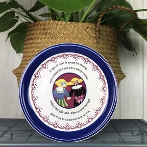 The Sharing Plate Food Treats 9in Round Blue Rim Friendship Family Friend Gift - Picture 1 of 7