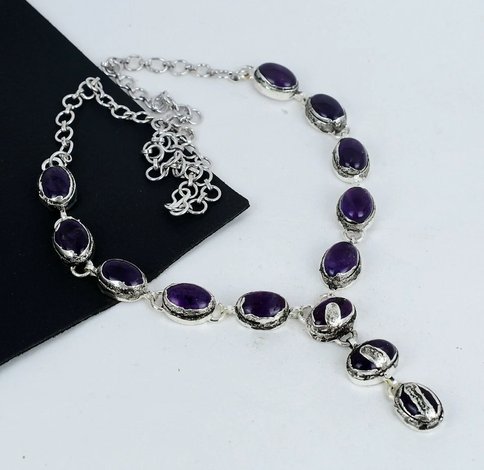Collana In Amatista Elettroformata In Argento Sterling 925 Per Compleanno - Immagine 1 di 4