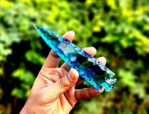 Amazing Rare Blue Aqua Obsidian Crystal Gemstone Glass Arrow Head 5-6 Inch - Picture 1 of 7