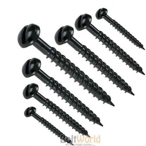BOLT WORLD 6g 8g 10g TRADITIONAL SLOT PAN ROUND HEAD BLACK JAPANNED SELF TAPING WOOD SCREWS