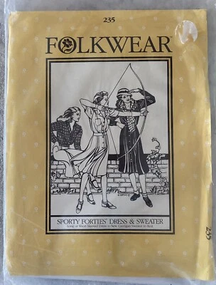 Folkwear Sewing Pattern Sporty Forties Dress Sweater Sew Knit Women's Uncut #235 - Image 1 of 4