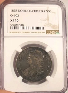 Pop 1 Of 4 NGC Graded XF40, 1828 Capped Bust Half Dollar Curled 2, No Knob O-103 - Picture 1 of 8
