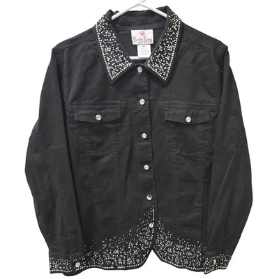 Quacker Factory Denim Jacket Women's Rhinestone Embellished Black Medium - Image 1 of 4