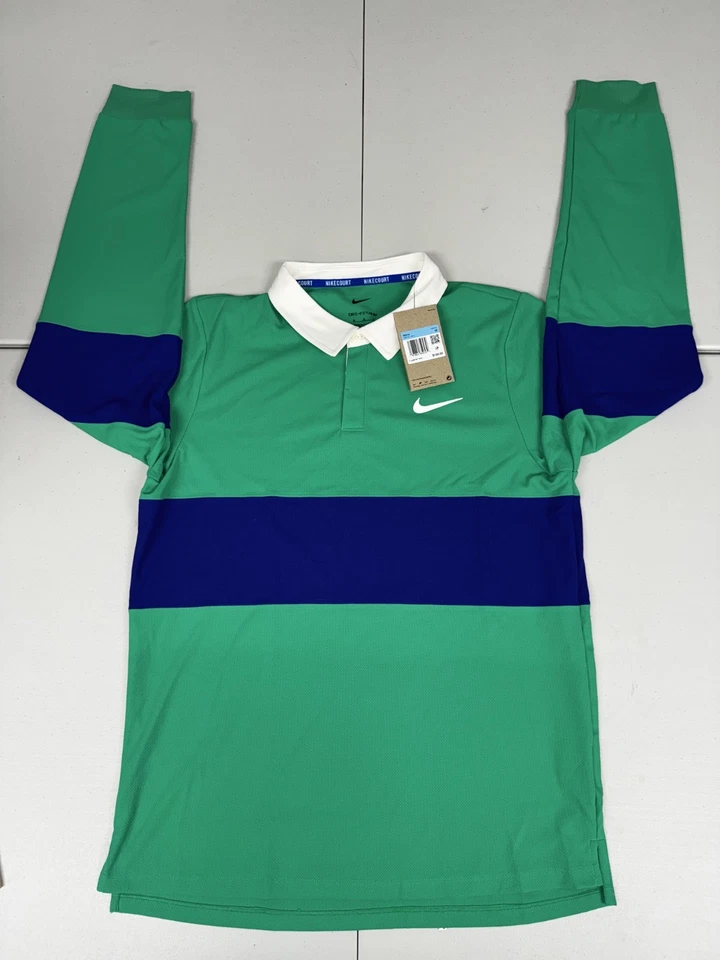 Original Nike Court Advantage Slam Green Blue Long Sleeve IB8141-324 Mens Size M