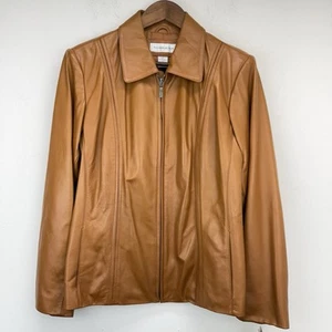 Preston & York size Large Women’s Brown Lambskin Leather Full Zip Jacket NWT - Picture 1 of 7