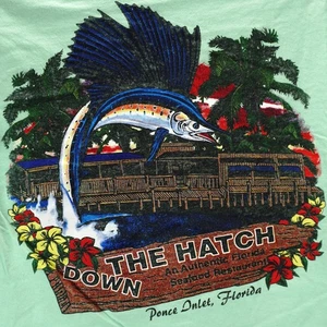 DOWN THE HATCH SEAFOOD RESTAURANT T SHIRT TEE PONCE INLET FLORIDA MINT GREEN S - Picture 1 of 5