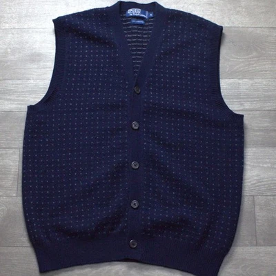 Colete cardigã vintage anos 90 polo Ralph Lauren 100% lã de cordeiro M - Imagem 1 de 4