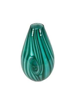 Vintage Peltrina Argentina Glass Veined Case Art Vase Teal Blue 13'' Swirled - Image 1 of 4