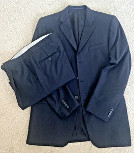 Burberry London Bond Street 2-teiliger Anzug 43 L schwarz Wolle Nadelstreifen Sakko Hose - Bild 1 von 16