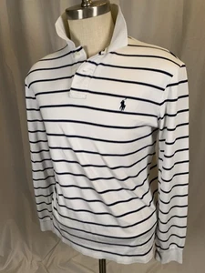 POLO RALPH LAUREN Mens L/S Polo Shirt Navy/White Stripe, Large - Picture 1 of 14