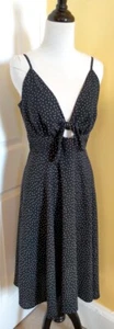 CHARLIE PAIGE Black/White Polka Dot Sleeveless Stretch Dress w/ Front Tie (S/P) - Picture 1 of 6