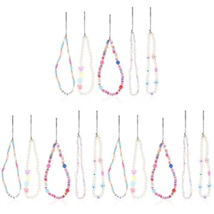 3 Pack Mobile Phone Lanyard Pearl Chain Wrist Strap Charm Wristlet - Afbeelding 1 van 12