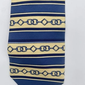 Paolo Gucci Silk Tie Chain Link Pattern Gold Navy Blue Stripe Italy Necktie - Picture 1 of 5