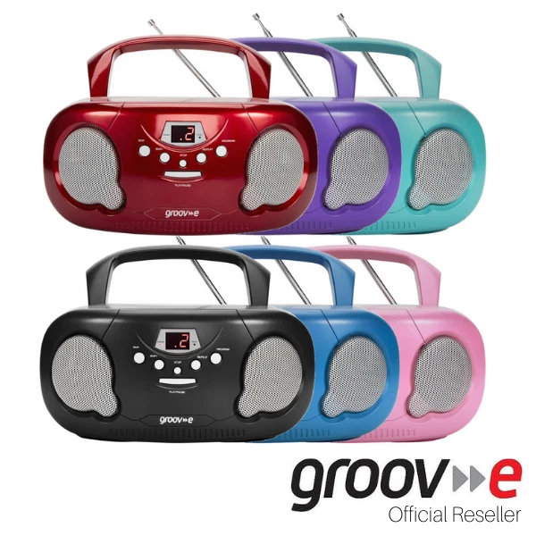 GROOV-E ORIGINAL BOOMBOX PORTABLE CD PLAYER WITH RADIO GVPS733 BLACK BLUE RED - Image 1 of 4