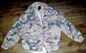 NEW LOOK Womens Teddy Fluffy Fleece Jacket ~ Pink Camouflage ~ S - Picture 1 of 8