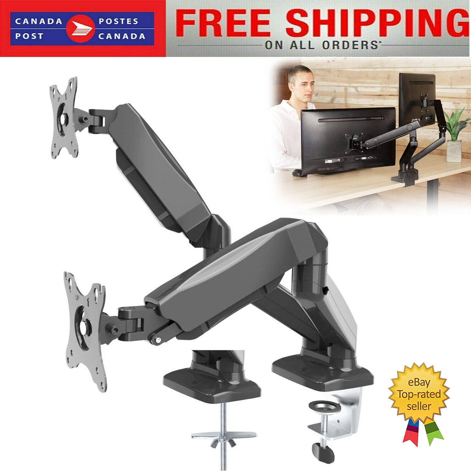 Dual Monitor Pneumatic Spring Sit-Stand 