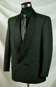 Dark Gray with Black Stripes Dbl Brstd Tuxedo Jacket (Size 41R) By Pierre Cardin - Picture 1 of 11
