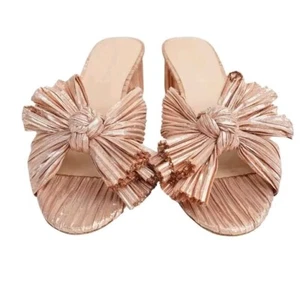 Loeffler Randall Emilia Pleated Bow RoseGold High Heel Slide Sandal Women Size 9 - Picture 1 of 7