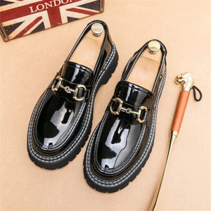 Men's Patent Leather Slip-On Platform Loafer Shoes - Picture 1 of 8