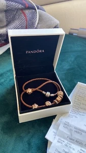 NWT 626 PANDORA  on the  Brown leather  Bracelet &  7 prices  of charm - Picture 1 of 12