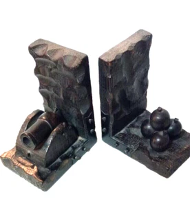 civil war style Bookends Cannon And Balls Spanish Gothic Revival Medieval Décor - Picture 1 of 6