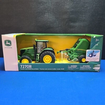 John Deere 7270R Tractor W/ 560R Round Baler Bale 1:32 Scale Toy 47355 Tomy New - Image 1 of 4