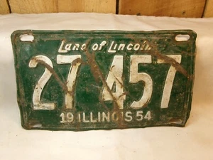 De colección 1954 Illinois ~ Tierra de Lincoln ~ Placa de matrícula única 27 457 - Imagen 1 de 3