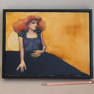 Redhead in Blue Art Nouveau Figure Painting Mystery Artist 1980s Woman Vtg Ojai - Picture 1 of 15