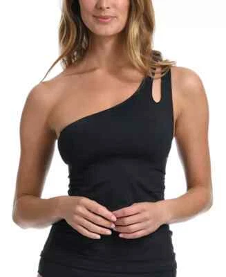 $93 La Blanca Island Goddess One Shoulder Swimsuit Tankini Black 10 ejl3025c - Image 1 of 2