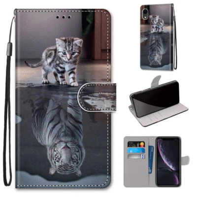 Hot Flip Magnetic Leather Card Wallet Strap Animal Covers For Various Phone Case - Image 1 of 4