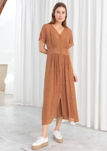 NWT & And Other Stories Polka Dot Midi Dress Size 4 Orange v-neck button - Picture 1 of 9