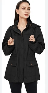 WenVen Women's Plus Size Jacket Lightweight Long Sleeve Utility Anorak Coat Blac - Picture 1 of 9