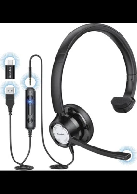 New Bee USB Headset with Microphone for PC Computer Headset, Single Ear Headset - Image 1 of 4