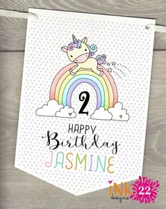 Personalised Kids Birthday Unicorn Party Decoration Banner Bunting 1st 2nd 3rd - Picture 1 of 1